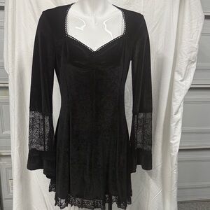 Elegant Black Velvet Dress with Lace Details